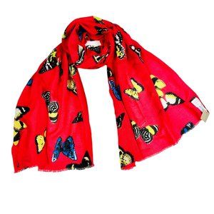 J. Crew Linen Blend Butterfly Print Red Scarf  - NWT